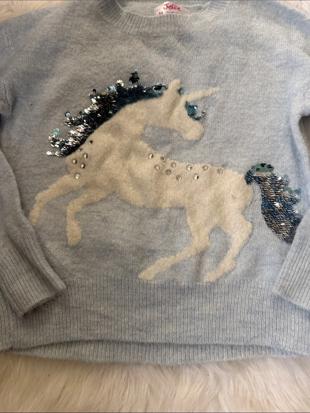 Justice Pale Blue Unicorn Sequin Crewneck Sweater